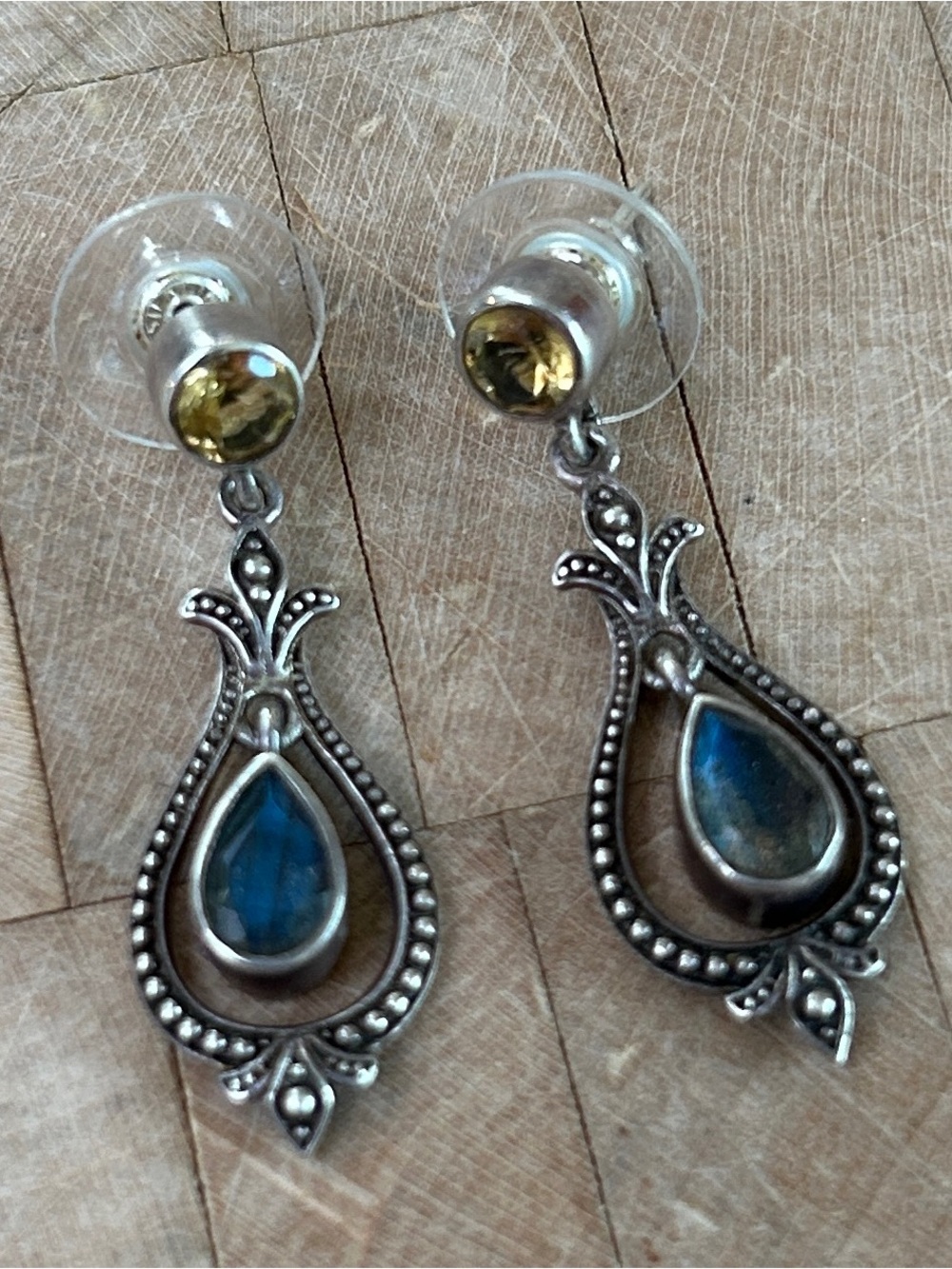 Silver Filigree Teardrop Earrings labradorite citrine Stone 925 India dangle